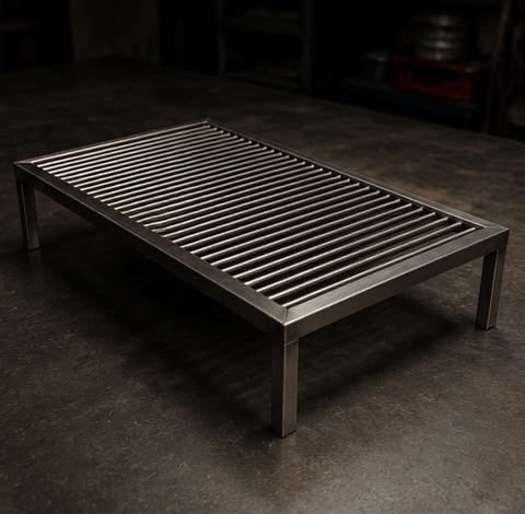 Fabrication image showing a grill grate being finished in the workshop